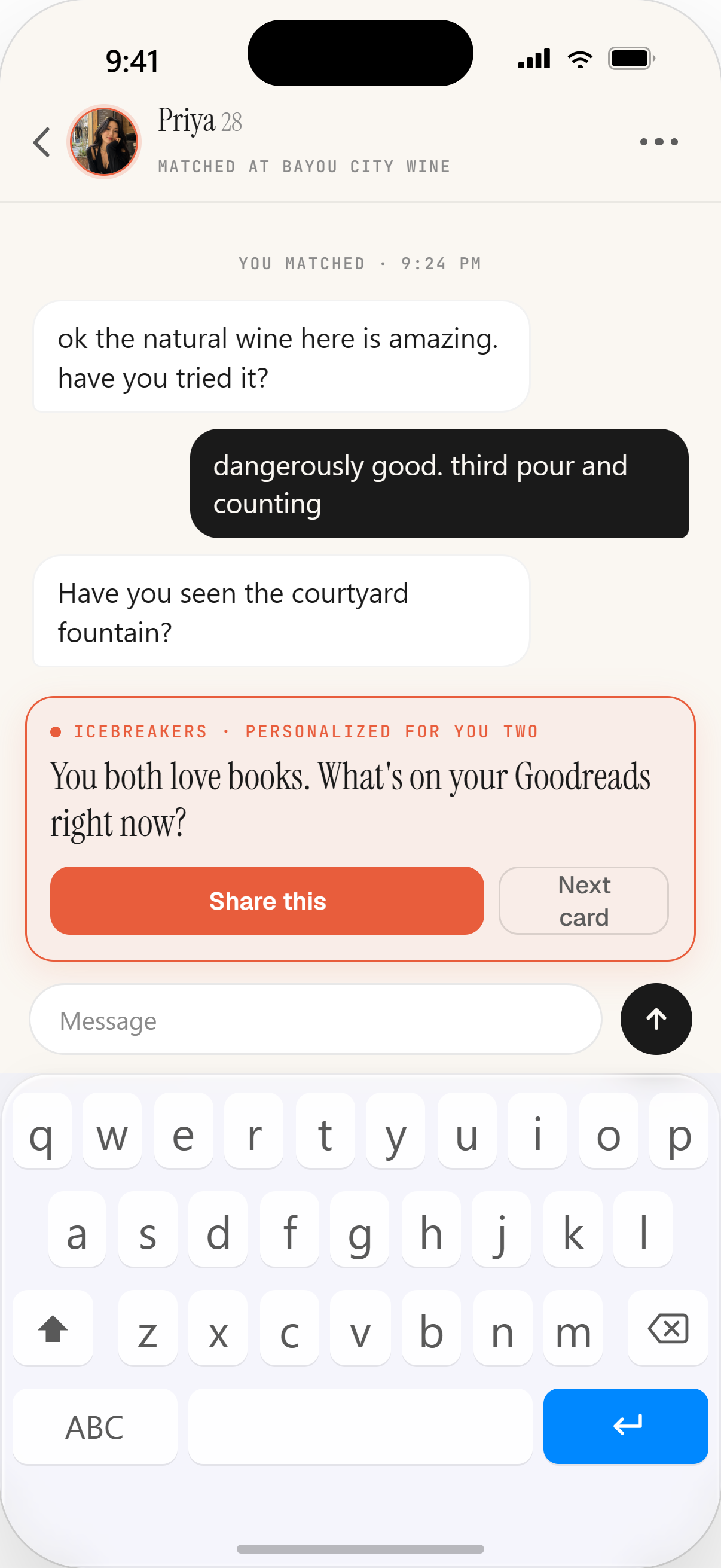 In-app chat with icebreakers